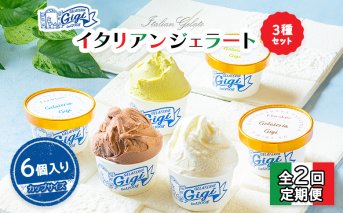 【定期便：全2回】『ジェラテリアGigiのイタリアンジェラート３種セット【カップサイズ6個】牛乳2、ピスタチオ2、チョコレート2【430071】