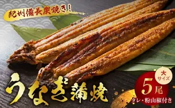 V7304_炭焼き うなぎ 蒲焼 大サイズ 5尾 セット（約150～199g×5尾）タレ・粉山椒付き　国産鰻　冷凍ウナギ　1尾ずつ真空パック　土用の丑の日　紀伊国屋文左衛門本舗
