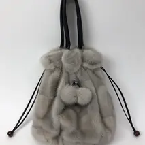 サファイア ミンク 巾着 バッグ／豪華 毛皮 リアルファー 綺麗目 上品 お洒落 ファッション かばん