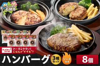 ファイヤーバーグ ハンバーグ(ソース付)3種セット 8個（レギュラー・チーズ・ポテサラ）