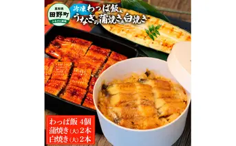 【ふるさと納税】★四国一小さなまち★田野町産うなぎのわっぱ飯4個+うなぎの蒲焼き(大)2尾+うなぎの白焼き(大)2尾 鰻 ウナギ お弁当 ご飯 ごはん めし わっぱめし かば焼き 無頭 タレ付き 山椒付き 簡単 レンジ お取り寄せ 冷凍 配送 高知県 田野町 ふるさとのうぜい 故郷納税 返礼品