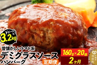 [定期便2ヶ月]ドドンと3.2kg!昔懐かしいトマト系デミグラスソースハンバーグ (160g×20個)×2回 肉 洋食 簡単 大容量 湯煎 湯せん 個包装|10592