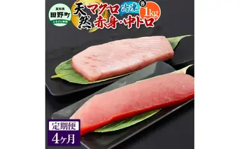 ～四国一小さなまち～ 天然マグロ（赤身・中トロ 各1kg）4ヶ月定期便 まぐろ 鮪 中とろ 刺身 刺し身 さしみ 魚 魚介 海鮮 海鮮丼 寿司 海の幸 おかず おつまみ 惣菜 おいしい