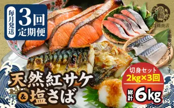 G60-T54_【定期便　全3回】人気の2種塩さば＆紅鮭切り身セット計6kg (2kg × 3回)