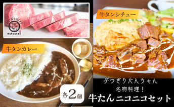 牛タン ニコニコ セット 牛タンシチュー + 牛タンカレー 各2袋 詰め合わせ ぶつぎりたんちゃん名物料理 シチュー カレー ビーフシチュー ビーフカレー 牛肉 牛 惣菜 スープ レトルトカレー 冷凍食品 湯煎 レトルト 真空パック 冷凍 冷凍配送 丸亀