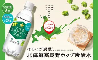 北海道 定期便 6ヵ月 連続 全6回 炭酸水 500ml × 24本 北海道富良野ホップ炭酸水 ポッカサッポロ 無糖 北海道富良野ホップ ペットボトル 炭酸飲料 炭酸 ソーダ ソーダ水 飲料 ドリンク (有)リカーショップかまだ 上富良野町