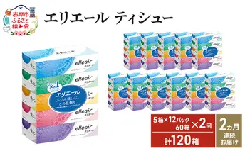 【2ヵ月連続お届け・計120箱】エリエール ティシュー 180組5箱 12パック ティッシュペーパー 箱ティッシュ ボックスティッシュ 紙 まとめ買い 防災 常備品 備蓄品 消耗品 日用品 生活必需品 送料無料 赤平市