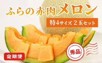 【令和8年産】定期便 全3回 メロン ふらの 赤肉メロン 2kg～2.6kg 2玉 厳選 秀品 特4サイズ セット めろん 果物 フルーツ デザート くだもの 旬の果物 旬のフルーツ ファーム富良野 北海道