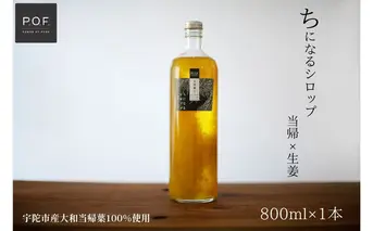 ちになるシロップ 大和当帰×生姜 800ml 1本／POWER OF FOOD ふるさと納税 生姜 シロップ 瓶 ガラス瓶 国産 食材 炭酸 大和当帰葉 有機 お湯割り 甜菜糖 ハチミツ はちみつ 送料無料 ち 奈良県 宇陀市