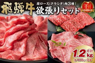 飛騨牛セット 肩ロース（クラシタ）肉（すき焼き用・しゃぶしゃぶ用・焼き肉用）各400ｇ お肉 肉 牛肉 ブランド牛 ブランド和牛 柔らかい 旨味 霜降り 【0016-044】