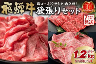 飛騨牛セット 肩ロース（クラシタ）肉（すき焼き用・しゃぶしゃぶ用・焼き肉用）各400ｇ お肉 肉 牛肉 ブランド牛 ブランド和牛 柔らかい 旨味 霜降り 【0016-044】