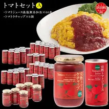 トマトセットA（トマトジュース食塩無添加缶×60本・トマトケチャップ×6個）保存料 無添加 国産 北海道産 ヘルシーDo認定 ESSEふるさとグランプリ銀賞 n-0058