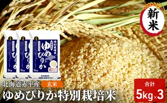 玄米 北海道赤平産 ゆめぴりか 15kg (5kg×3袋) 特別栽培米 米 北海道 お米 ふるさと納税