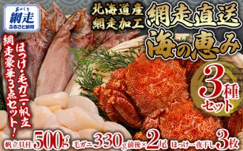 網走直送海の恵みセット（帆立・毛蟹・ホッケ）  ABB145