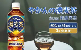 【3回定期便】やかんの濃麦茶 from 爽健美茶 600ml PET×24本（１ケース）合計72本【コカコーラ】 日本茶 お茶 麦茶 ペットボトル カフェインゼロ 常温 送料無料 こども 美容 むくみ BMI 体脂肪