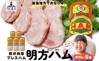【9月中旬ごろより順次発送】明方 ハム 5本 プレスハム JA ブランド 高級 豚肉 お肉 国産 熟成 塩分 控えめ 天然 豚腸 バーベキュー BBQ 加工品 お取り寄せ 贈答 ギフト 送料無料 めぐみの農業協同組合 岐阜県 美濃市