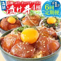 漬け丼セット4種 80g×各1P 6回定期便 海鮮丼 海鮮丼セット 真鯛 ブリ カンパチ マグロ 海鮮 漬け お茶漬け 鯛 ぶり 鰤 勘八 かんぱち まぐろ 小分け パック ご飯 晩御飯 惣菜 刺身 冷凍 配送