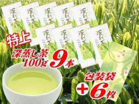 038-11　摘みたて！特上深蒸し茶100ｇ×9本　包装袋セット