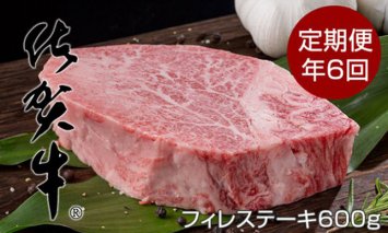 H400-004 【定期便】 (年6回/隔月お届け) 佐賀牛フィレステーキ（600g×6回）お肉の定期便・偶数月