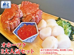 オホーツク3大人気セット｜ ホタテ かに カニ 帆立 イクラ 冷凍便