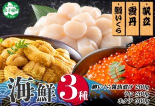 3352.うに100g×2 鱒いくら醤油漬け100g×2 ホタテ300g 3種 セット ウニ 雲丹  鱒 イクラ 醤油漬け ほたて 帆立 海鮮 冷凍 海鮮丼 送料無料 北海道 弟子屈町