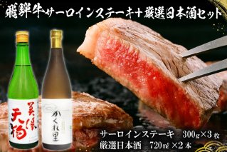 5-1 飛騨牛サーロインステーキ300g×3枚 + 厳選日本酒720ml×2本【0026-042】
