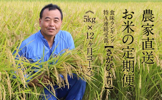 F80 010 先行予約 定期便 12ヶ月連続お届け 平石食品直送 お米の定期便 さがびより 5kg X 12回 毎月発送コース 農家直送 クチコミで探すならふるさと納税ニッポン