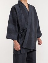 061-23　織り・縫製　地元遠州製　三子杢紋織刺子作務衣