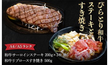 【A4/A5ランク黒毛和牛】びらとり和牛ステーキとすき焼きセット　オリジナルタレ付き BRTB024