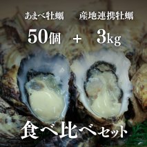 あまべ牡蠣 50個 ＆ 産地連携牡蠣 約3kg 合計6kg 食べ比べセット 生食用 牡蠣 殻付き シングルシード かき カキ オイスター 生ガキ 生牡蠣 生がき