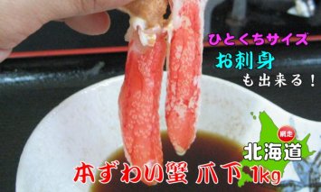 ひとくちサイズ　お刺身も出来る！生冷凍ズワイガニ爪下 約1kg◇