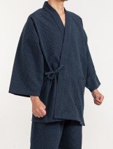 061-18　織り・縫製　地元遠州製　三子撚杢水玉作務衣